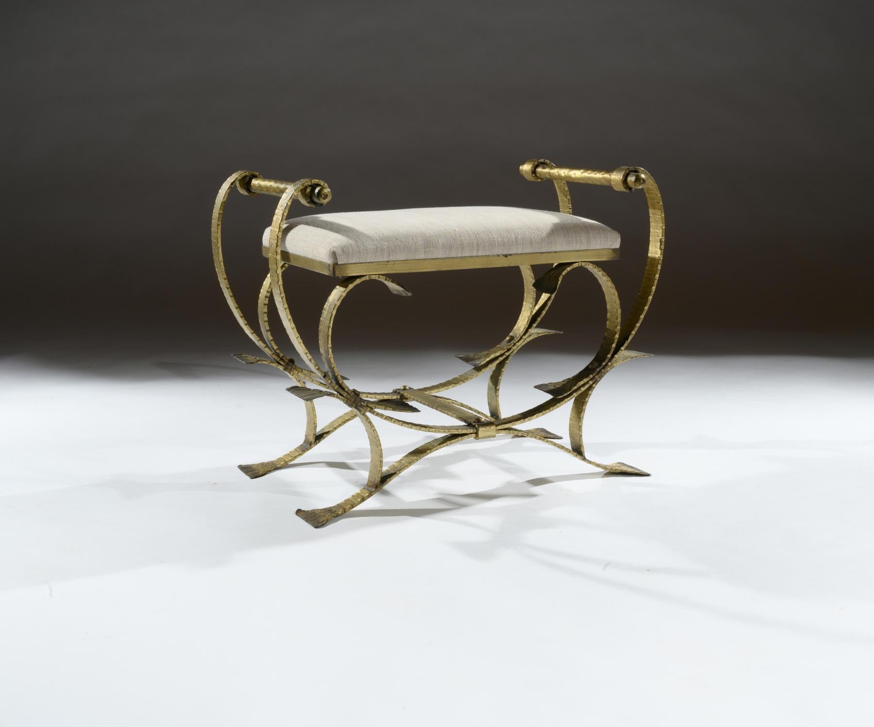 Pair of Mid-20th Century Spanish Gilt Metal and Linen Stools 7