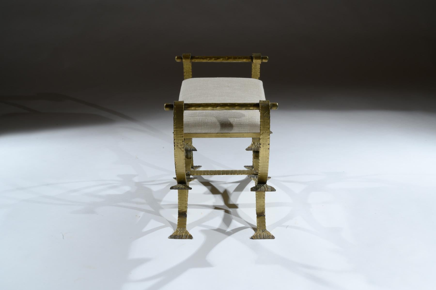 Pair of Mid-20th Century Spanish Gilt Metal and Linen Stools 5