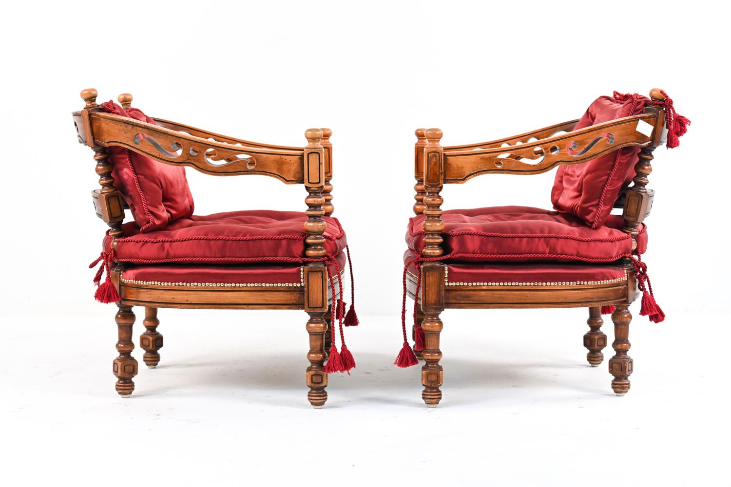 Pair of Mid-20th Century Spanish Revival Carved Barrel-Back Chairs 5