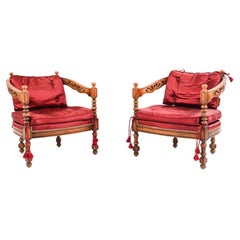 Pair of Mid-20th Century Spanish Revival Carved Barrel-Back Chairs