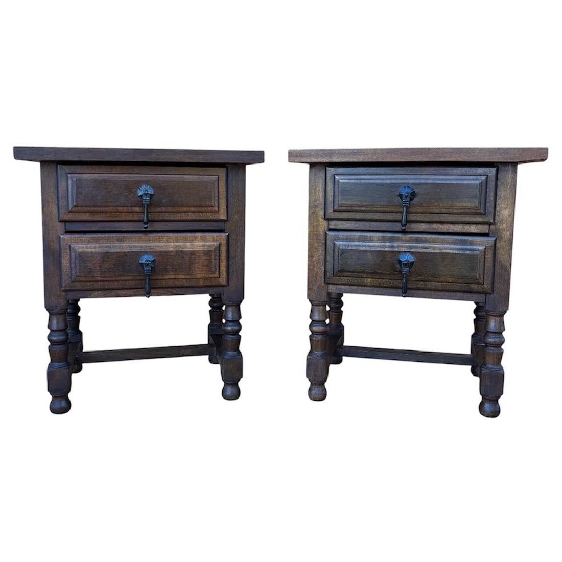 Pair Of Mid 20th Century Spanish Two Drawers Bedside Tables