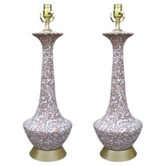 Pair of Mid-20th Century Speckled Brown and White Pottery Lamps