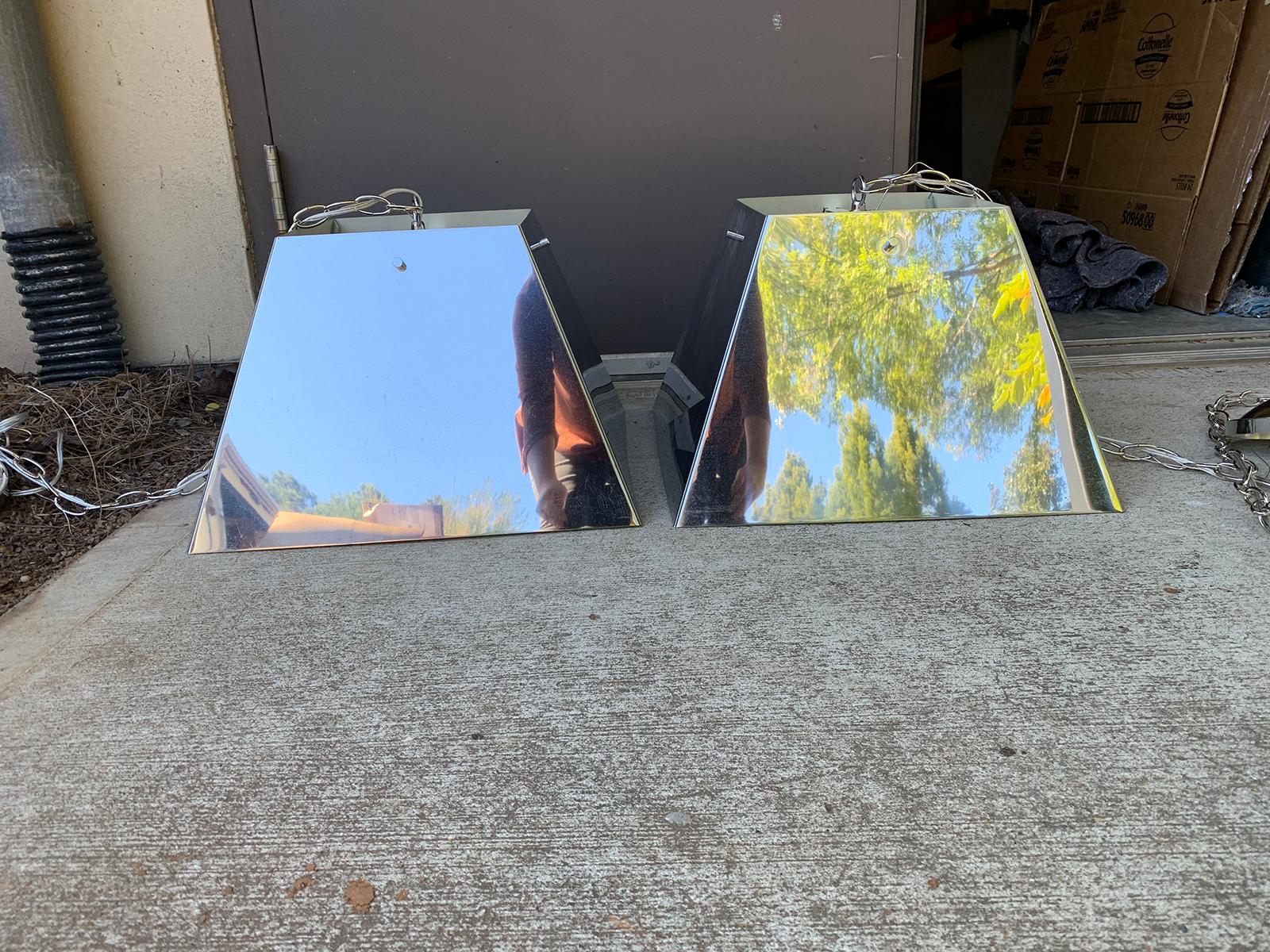 Pair of vintage mid-20th century square chrome hanging shades
New wiring.