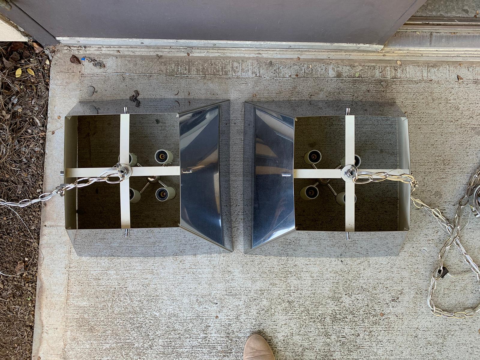 Pair of Mid-20th Century Square Chrome Hanging Shades 2