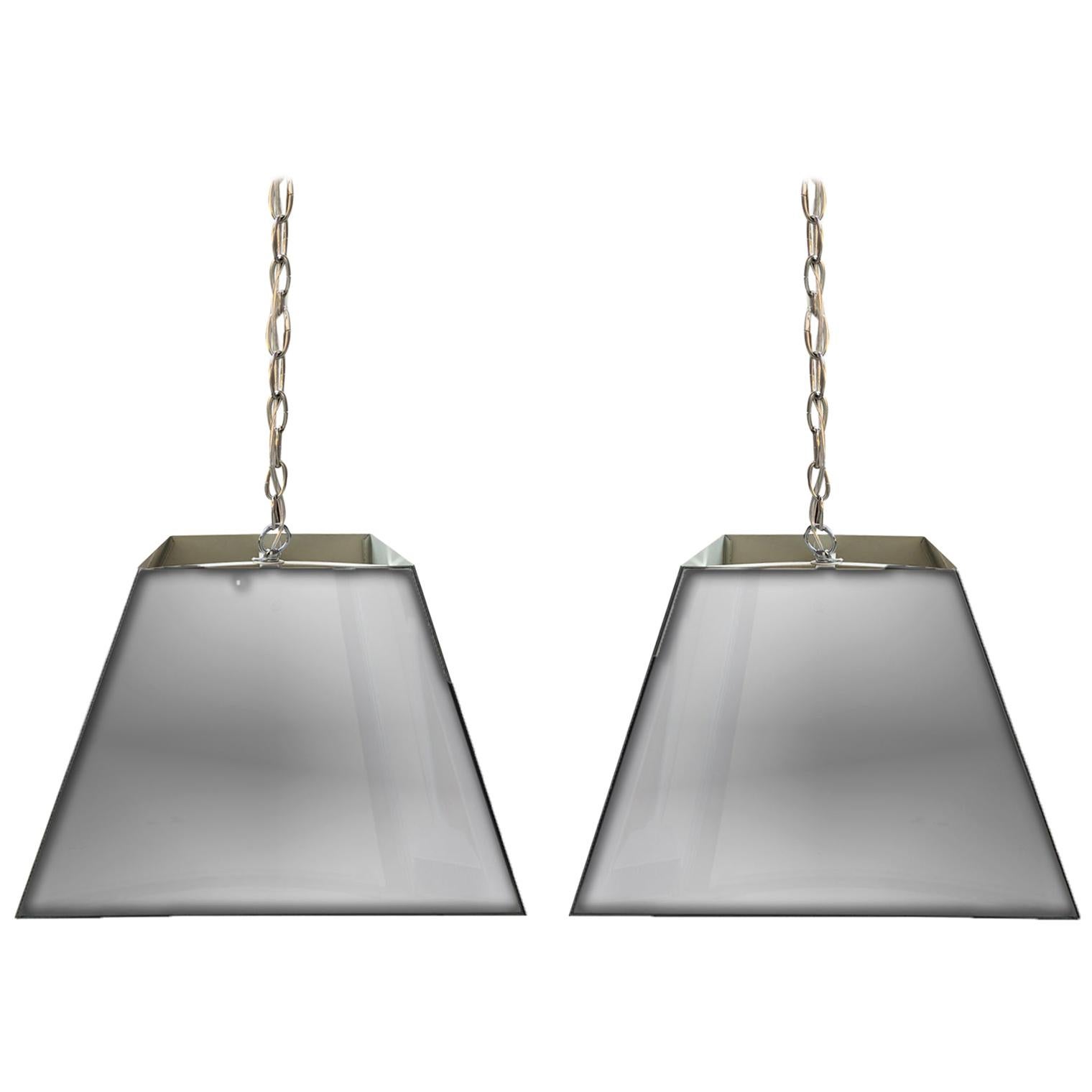 Pair of Mid-20th Century Square Chrome Hanging Shades