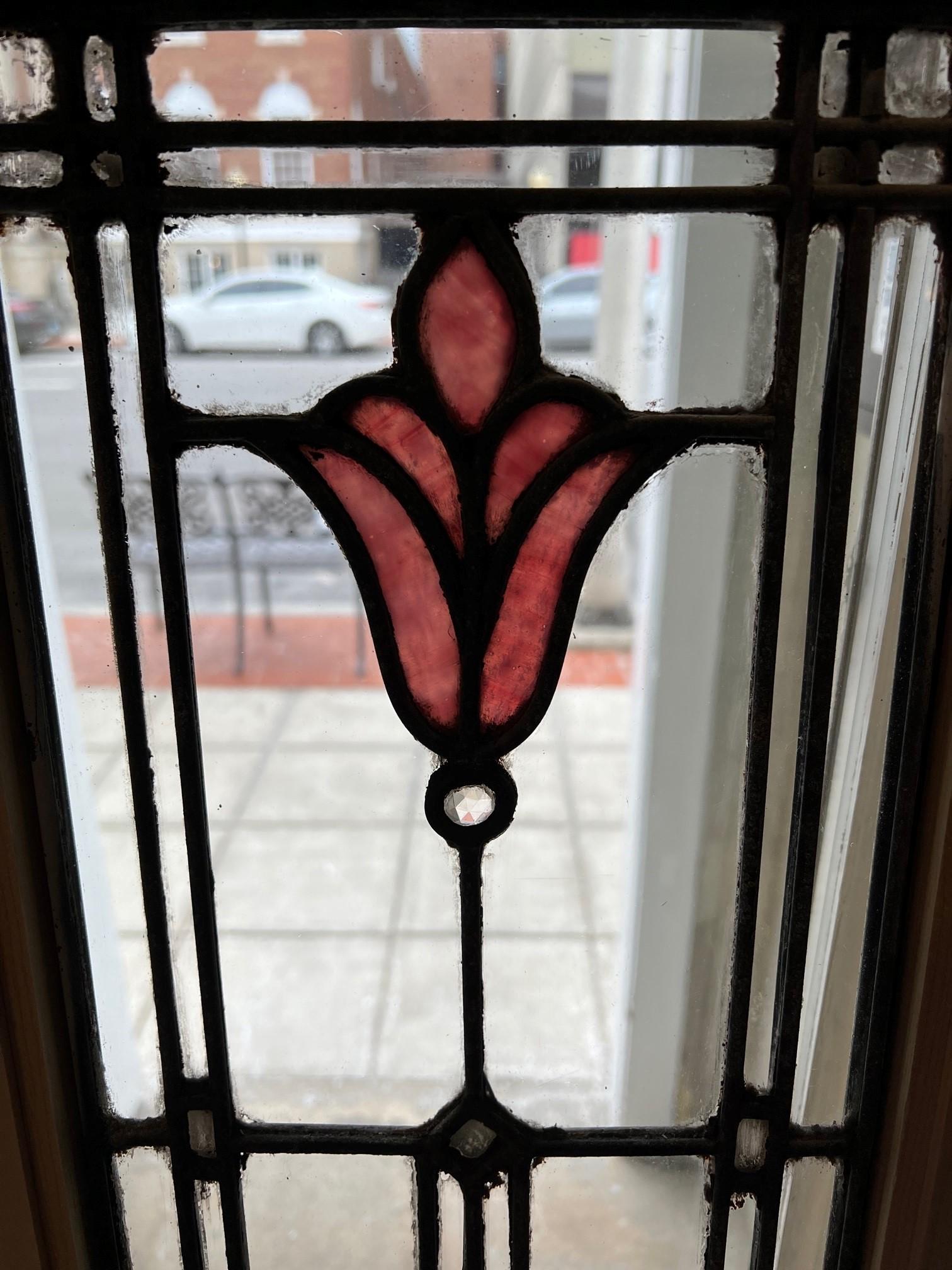 Pair of Art Deco Stained and Clear Glass Sidelights, Cabinet Doors 2