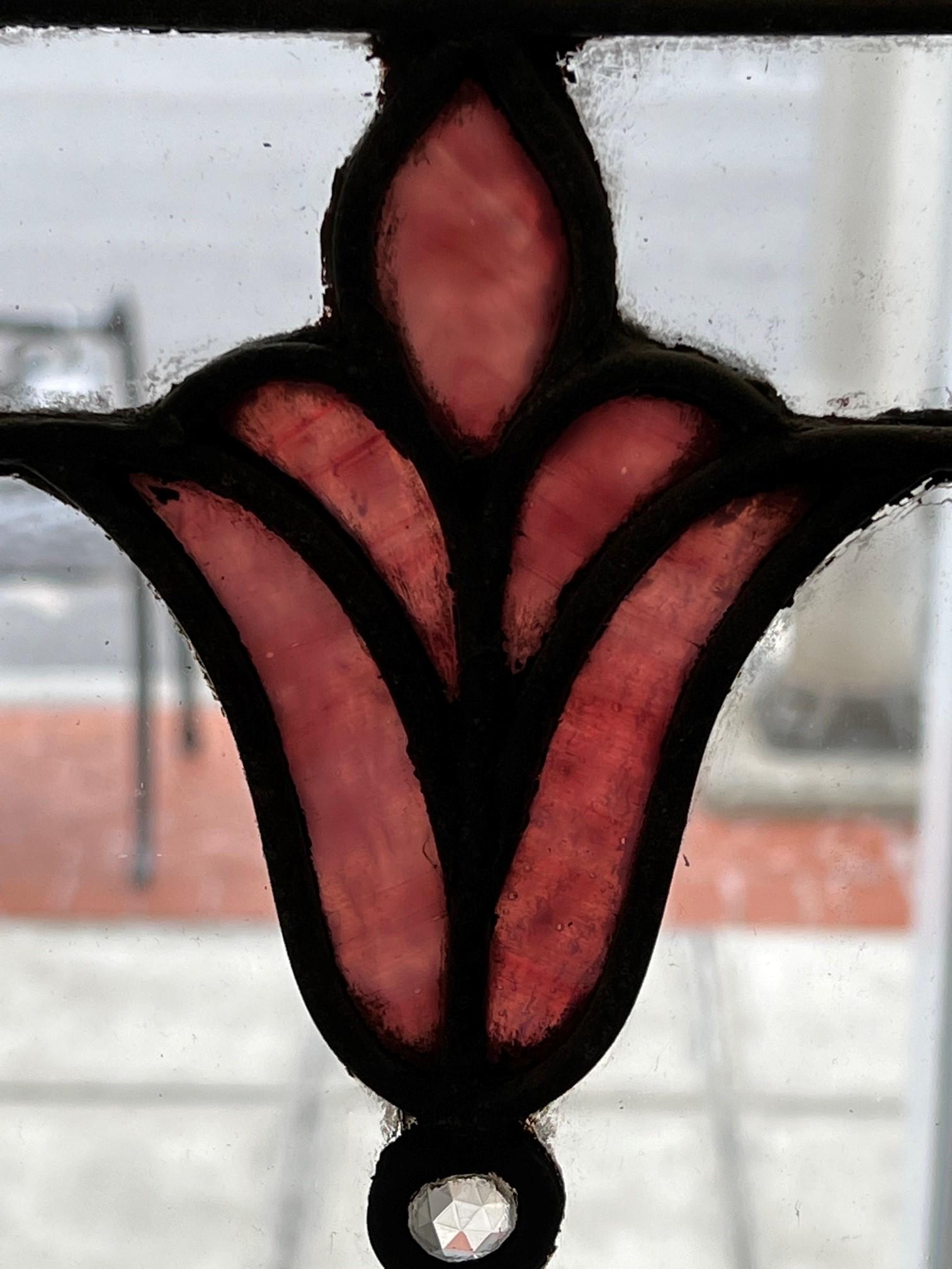 Pair of Art Deco Stained and Clear Glass Sidelights, Cabinet Doors 3
