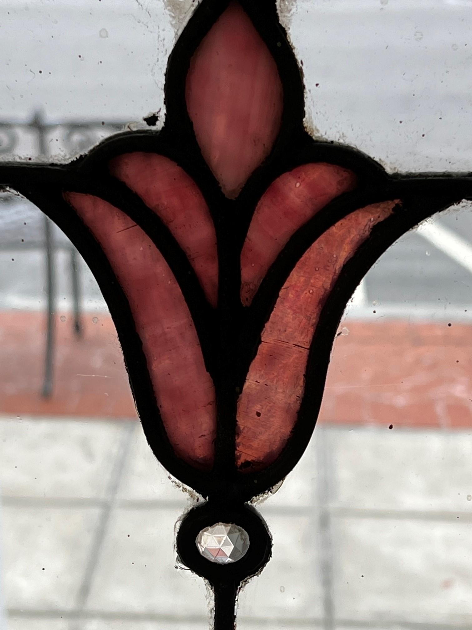 Pair of Art Deco Stained and Clear Glass Sidelights, Cabinet Doors 4