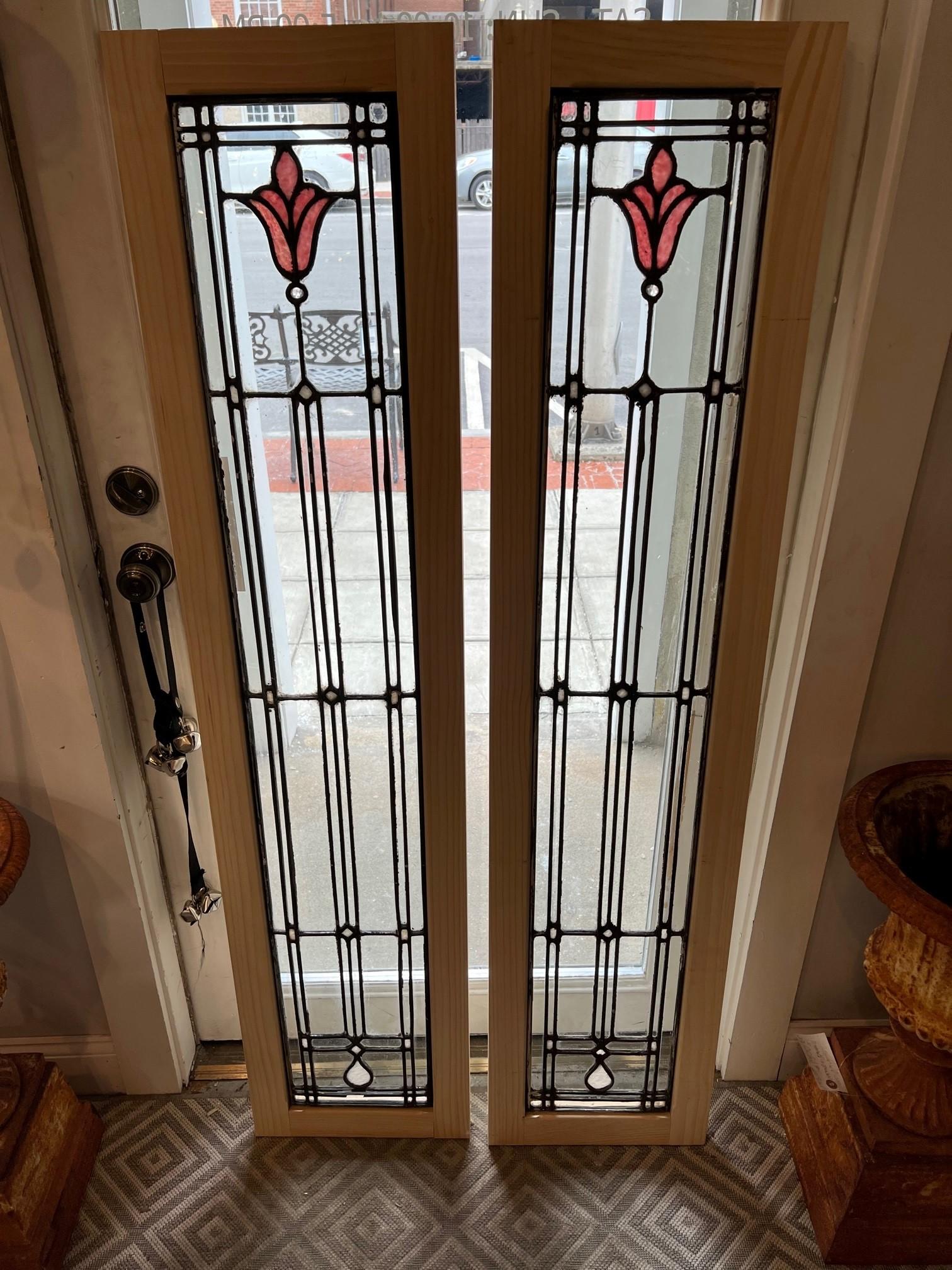 Pair of Art Deco Stained and Clear Glass Sidelights, Cabinet Doors 5