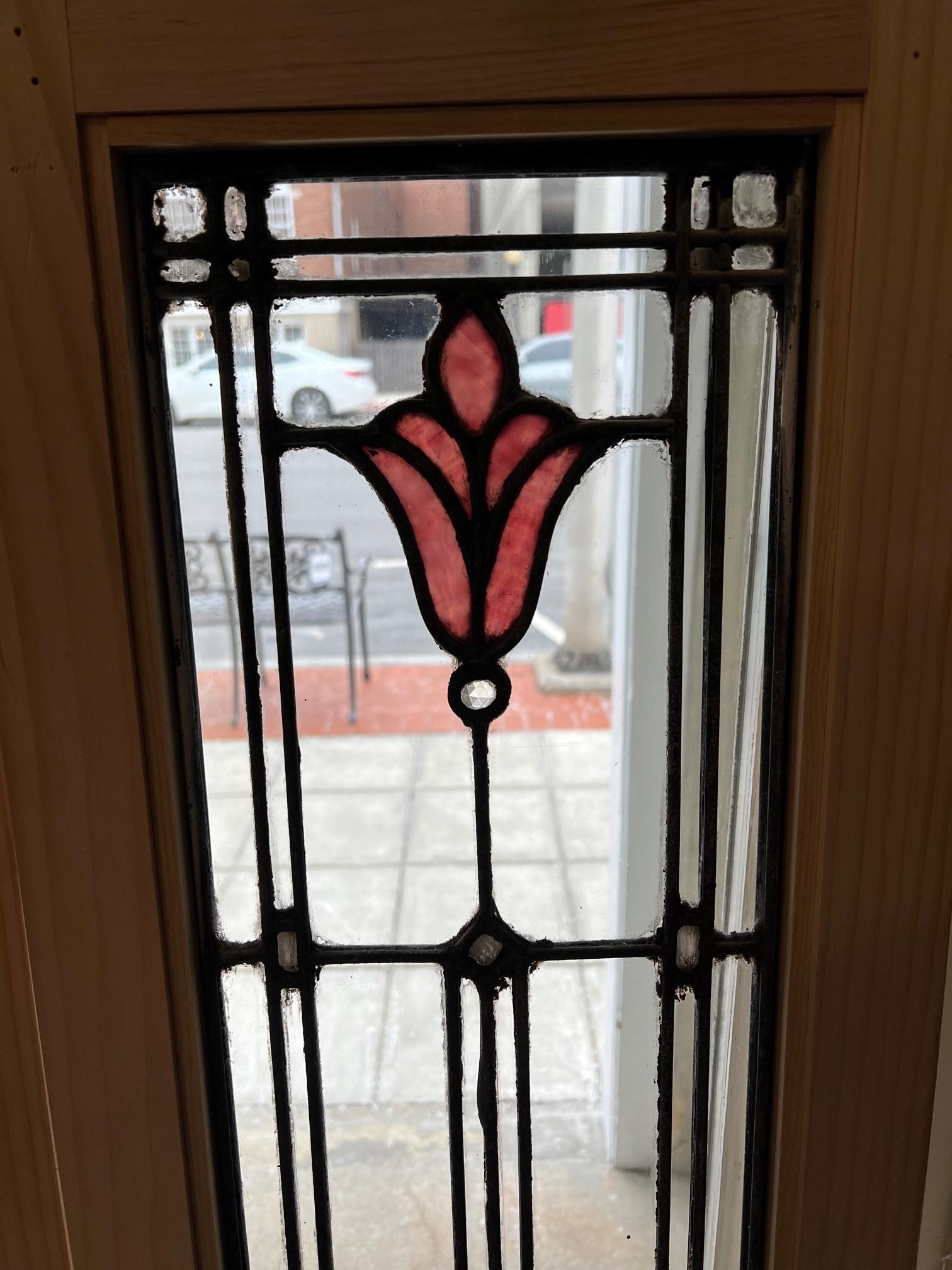 American Pair of Art Deco Stained and Clear Glass Sidelights, Cabinet Doors