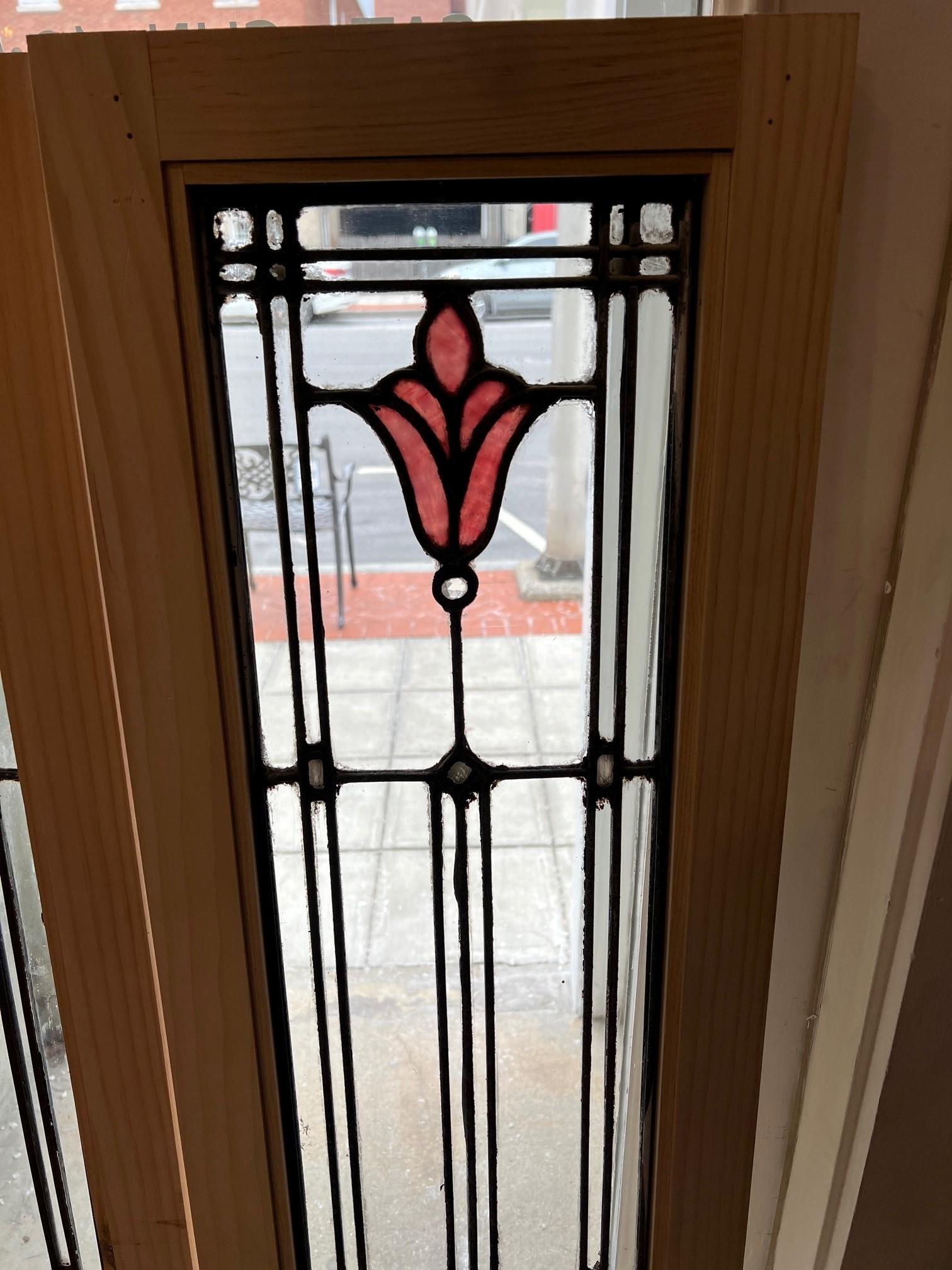 Pair of Art Deco Stained and Clear Glass Sidelights, Cabinet Doors 1