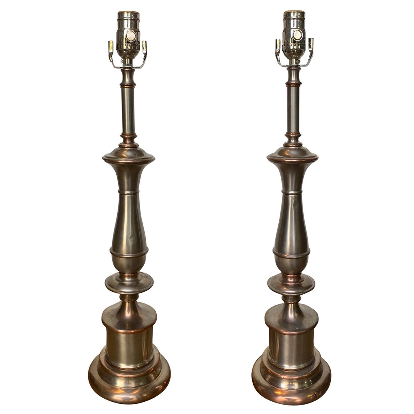 Pair of Mid-20th Century Steel and Brass Lamps