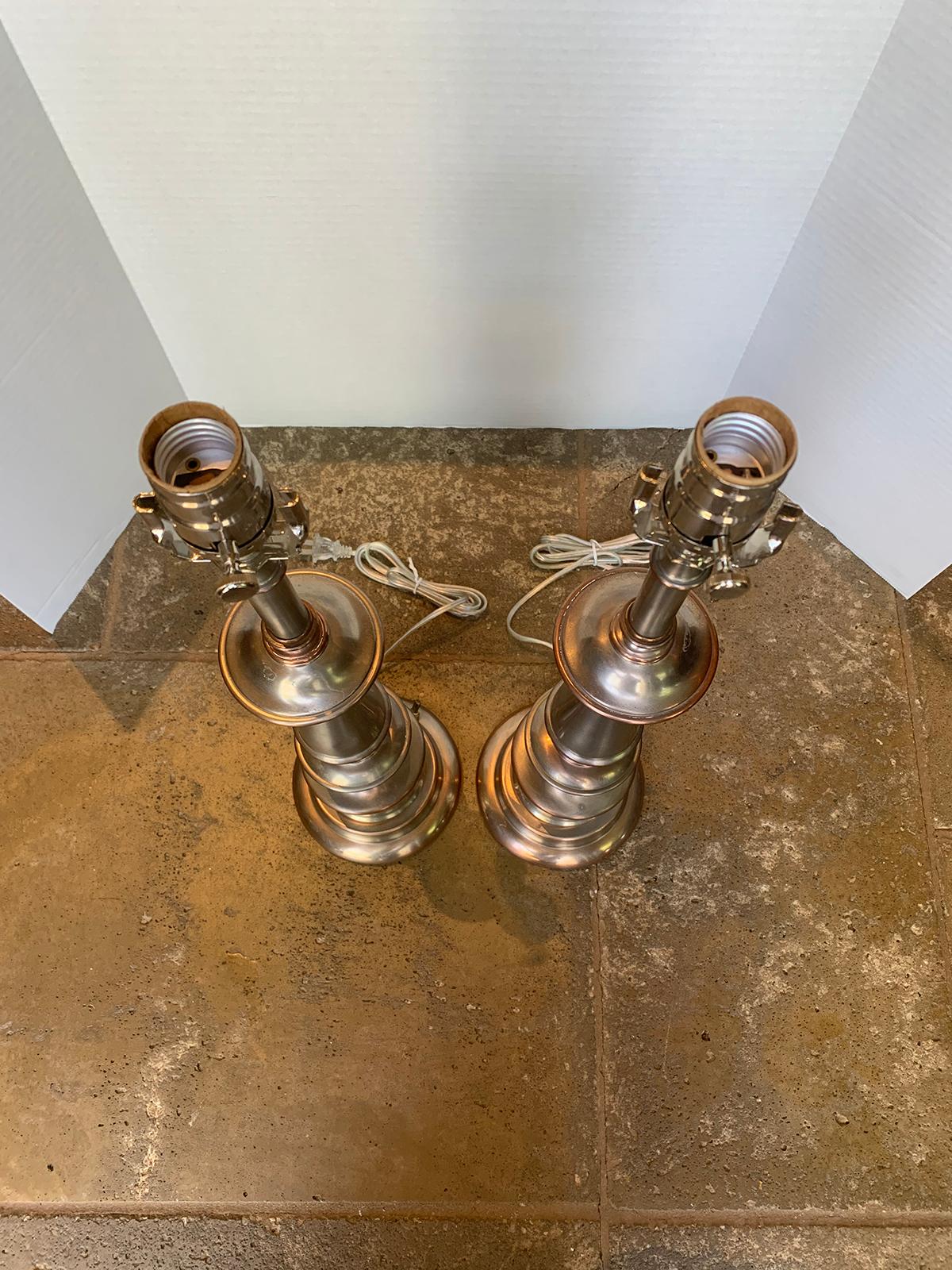 Pair of Mid-20th Century Steel and Brass Lamps 10