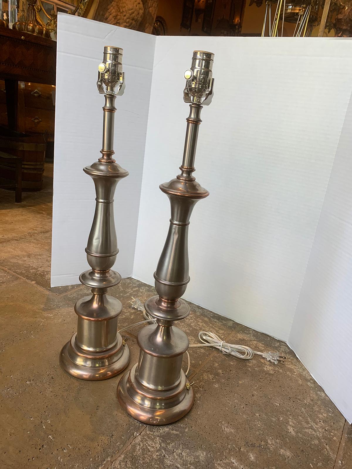 Mid-Century Modern Pair of Mid-20th Century Steel and Brass Lamps