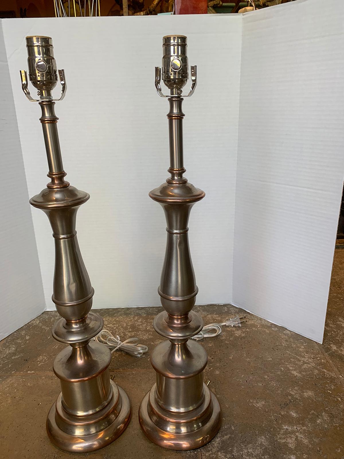 Pair of Mid-20th Century Steel and Brass Lamps In Good Condition In Atlanta, GA