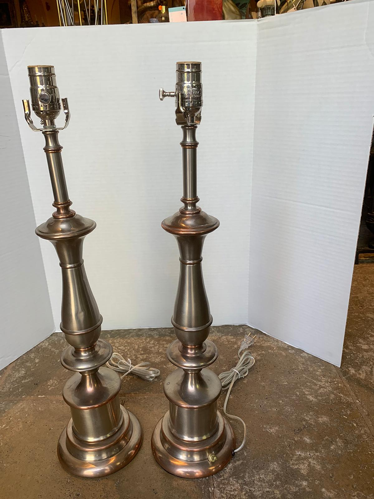 Pair of Mid-20th Century Steel and Brass Lamps 1