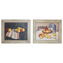 Pair of Mid-20th Century Still Life Paintings of Fruit Signed Bolomey, 1948