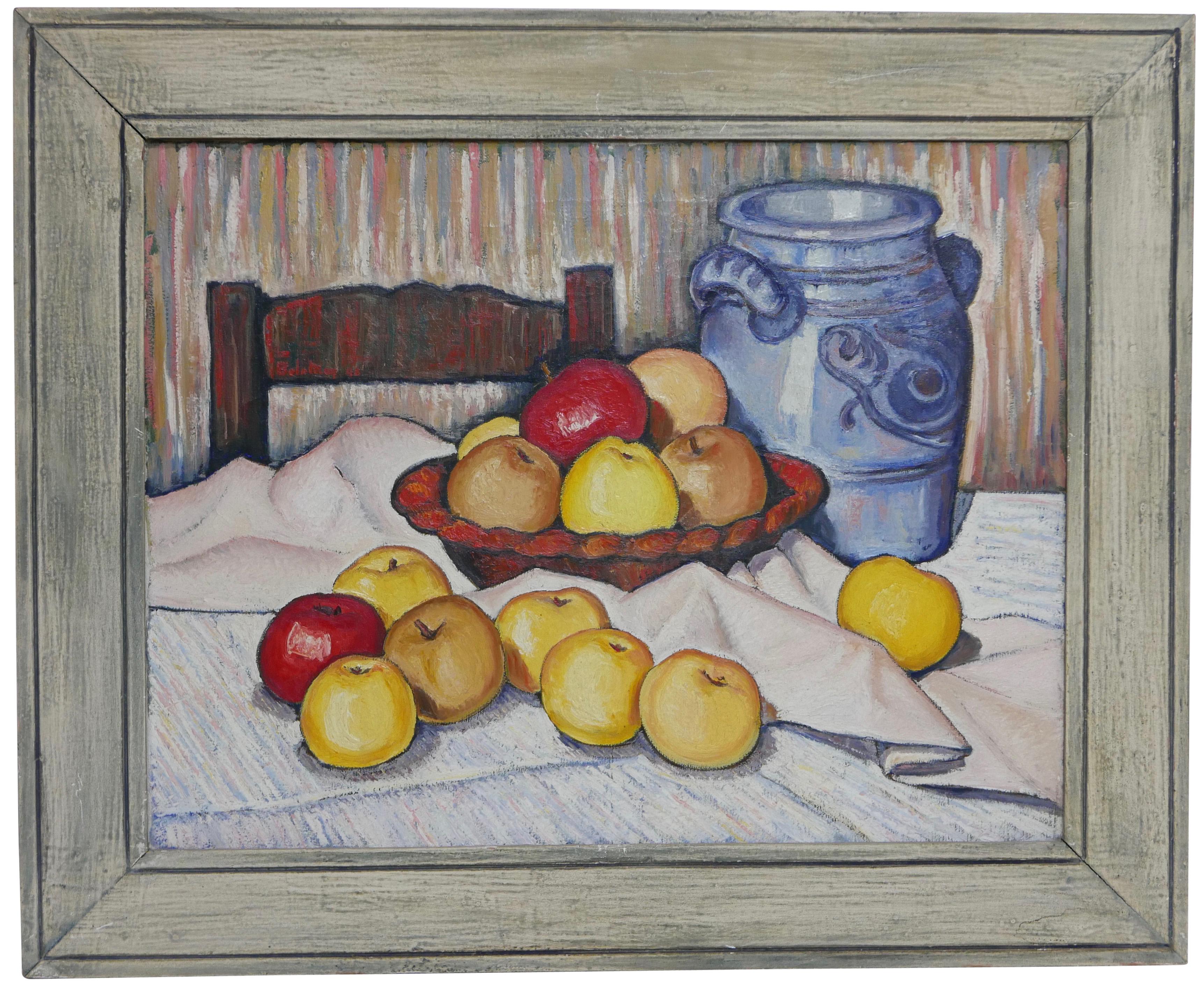 Pair of Mid-20th Century Still Life Paintings of Fruit Signed Bolomey, 1948 For Sale 4