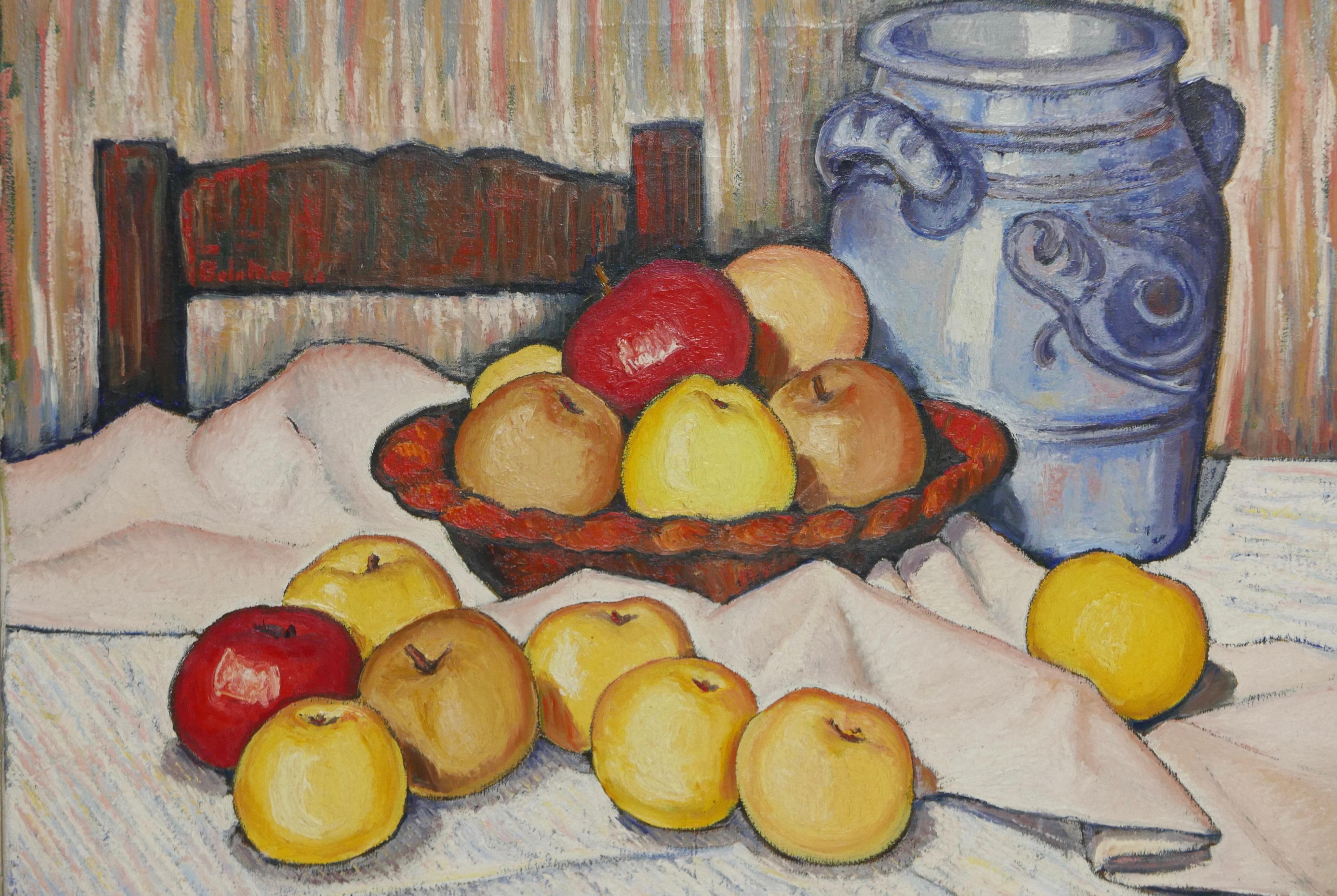 Pair of Mid-20th Century Still Life Paintings of Fruit Signed Bolomey, 1948 For Sale 6