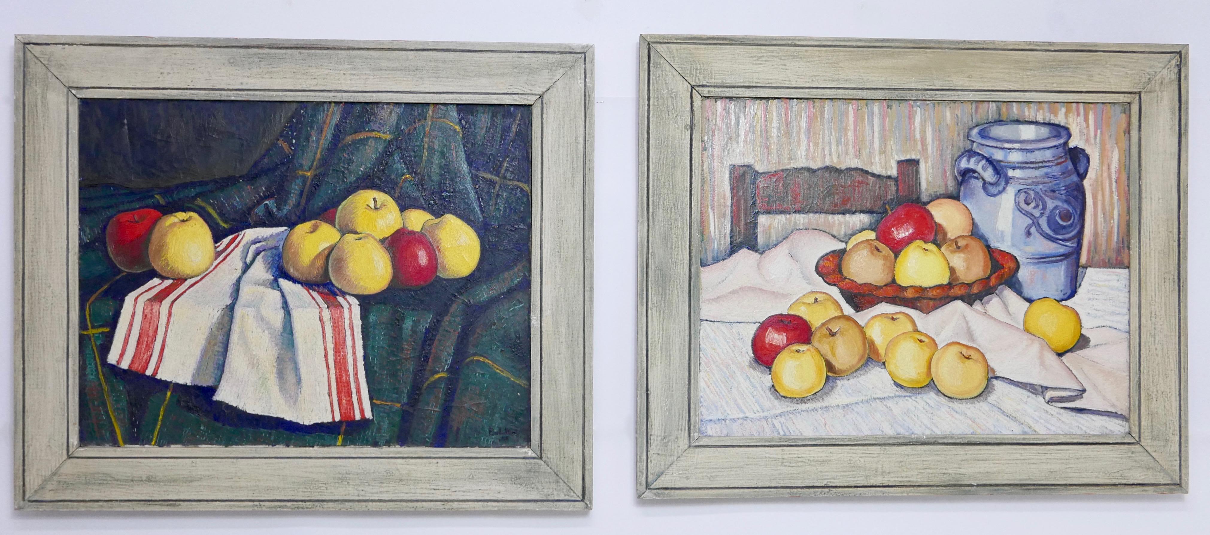 Hand-Painted Pair of Mid-20th Century Still Life Paintings of Fruit Signed Bolomey, 1948 For Sale
