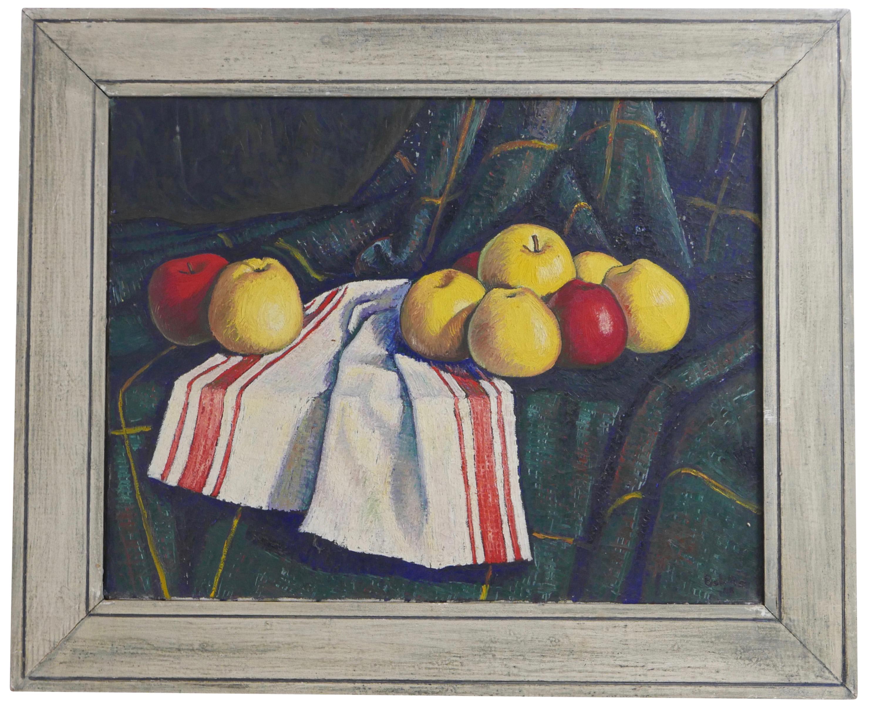 Pair of Mid-20th Century Still Life Paintings of Fruit Signed Bolomey, 1948 In Good Condition For Sale In San Francisco, CA