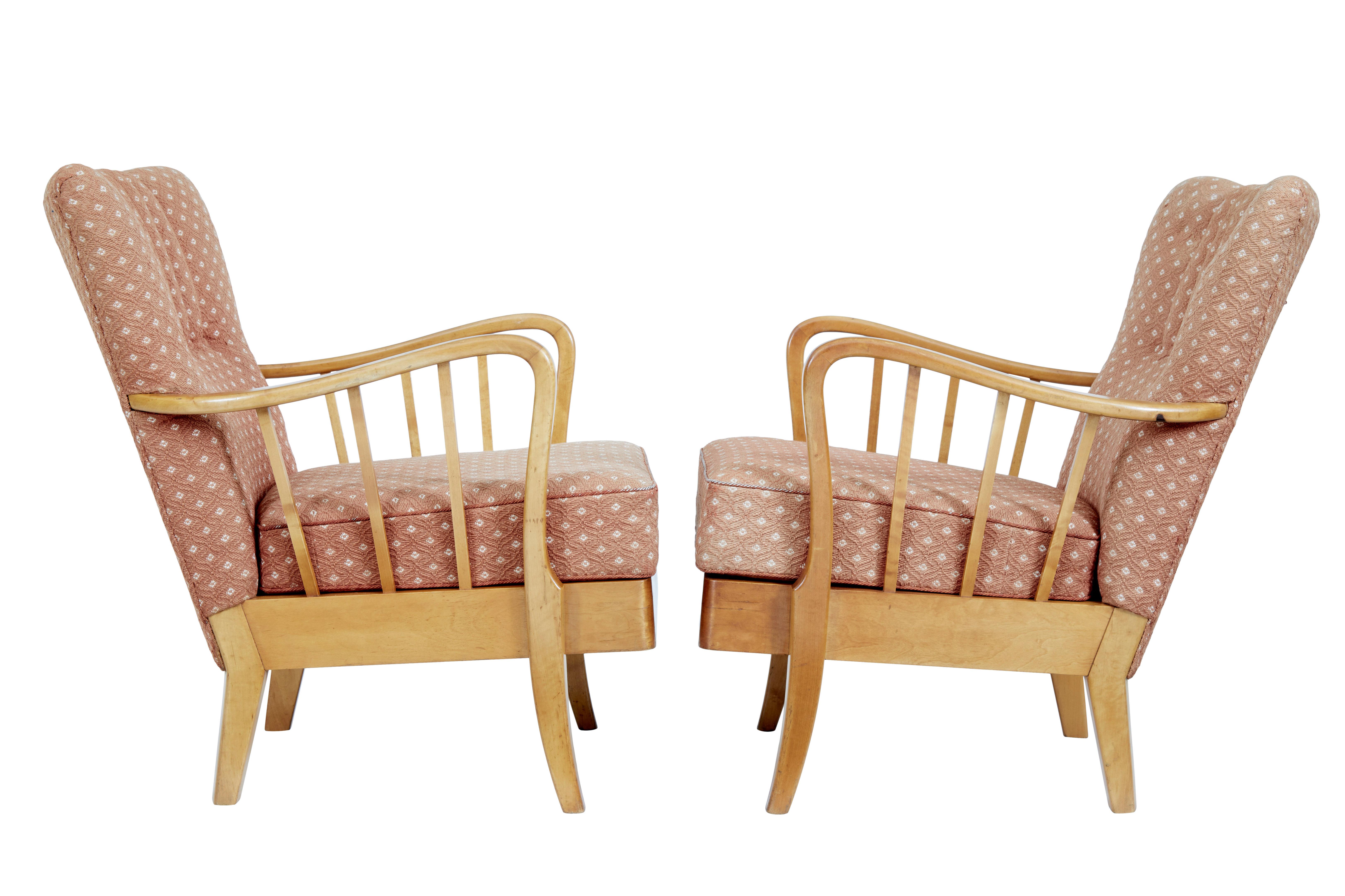 Hand-Crafted Pair of Mid 20th Century Swedish Birch Armchairs