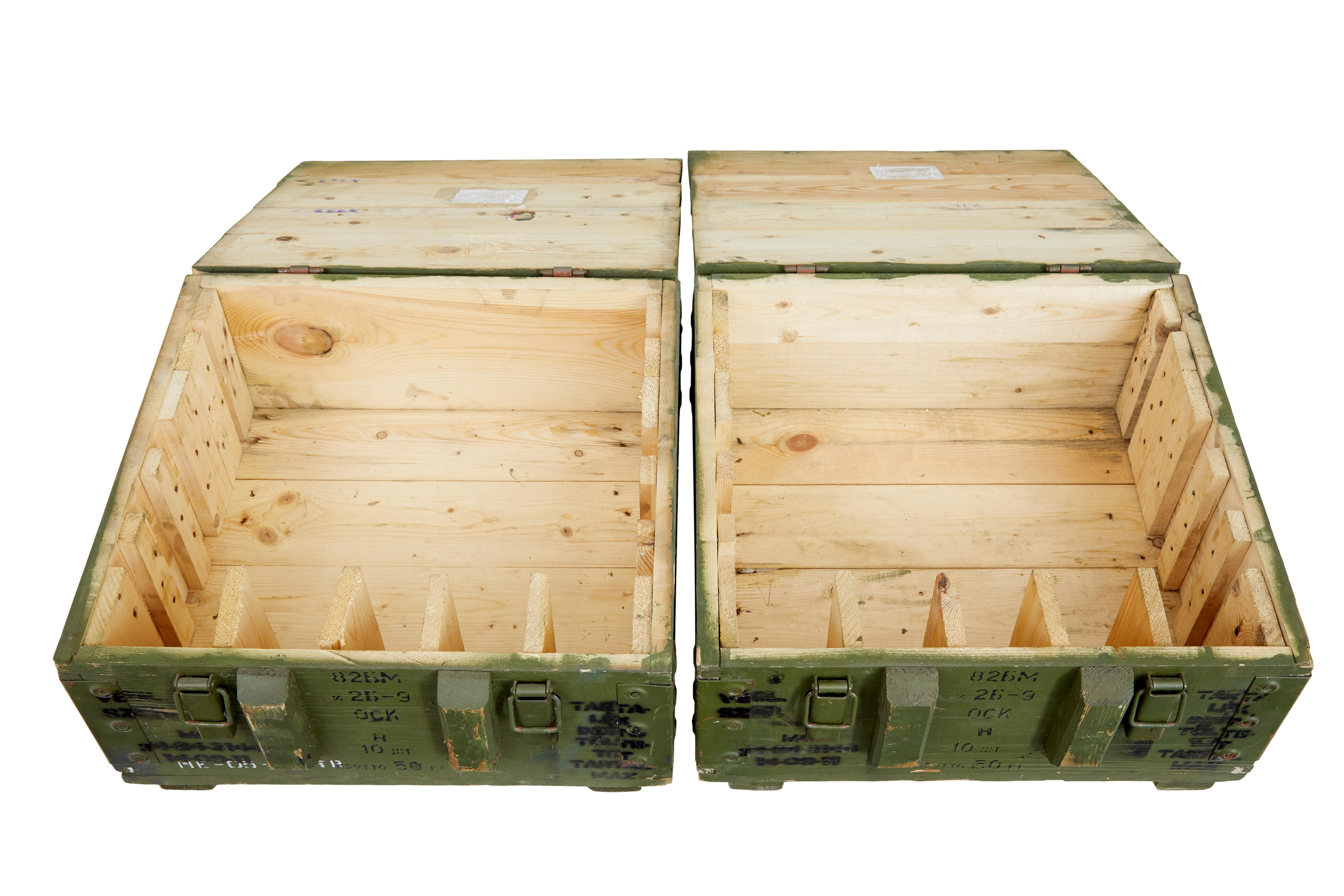 Painted Pair of mid 20th century Swedish pine ammo boxes