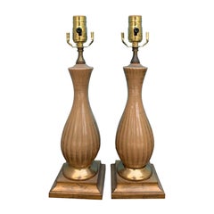 Pair of Mid-20th Century Taupe Reverse Paint Glass Lamps Pair of Mid-20th Century Taupe Reverse Paint Glass Lamps