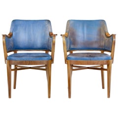 Pair of Mid-20th Century Teak and Leather Armchairs