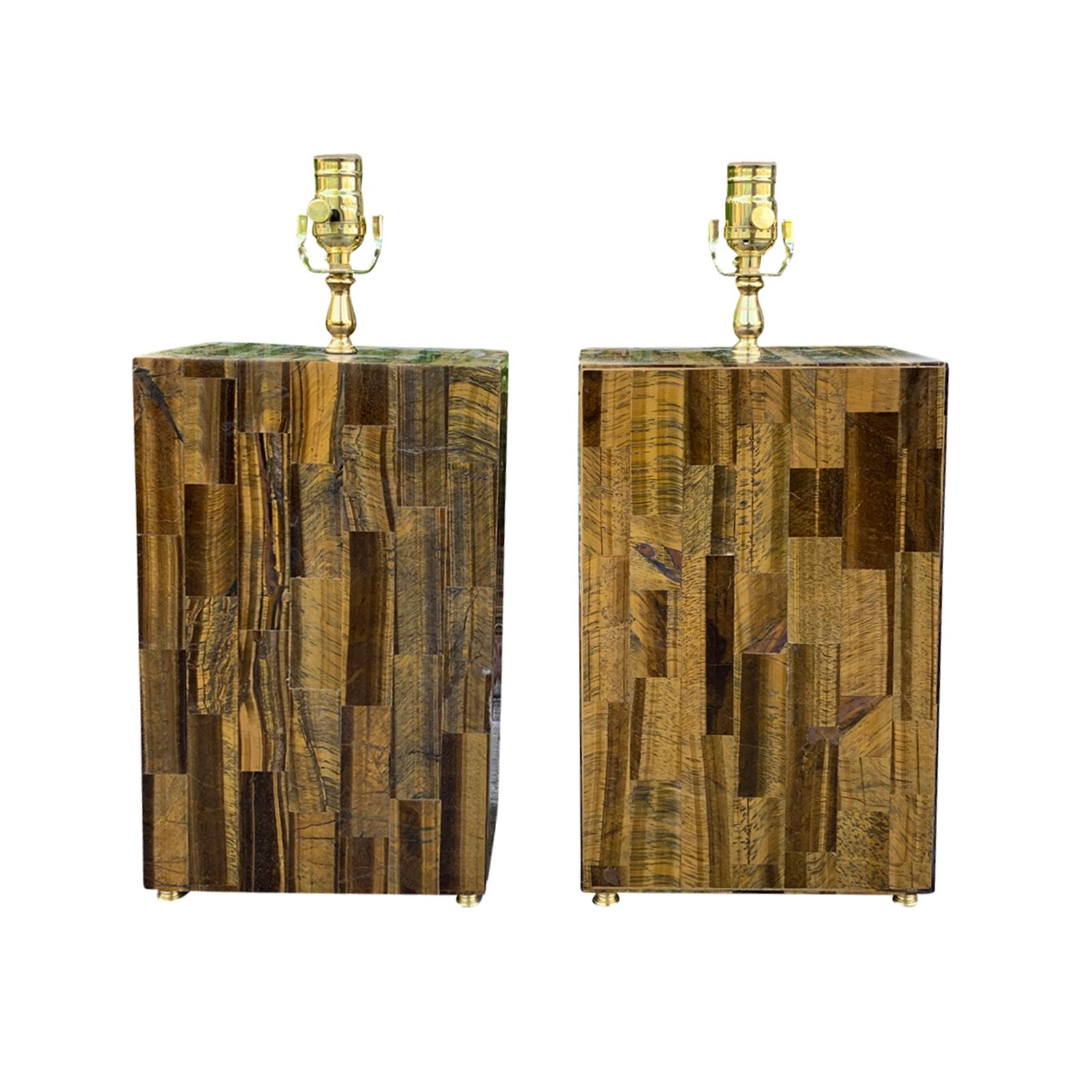 Pair of Mid-20th Century Tiger's Eye Lamps
