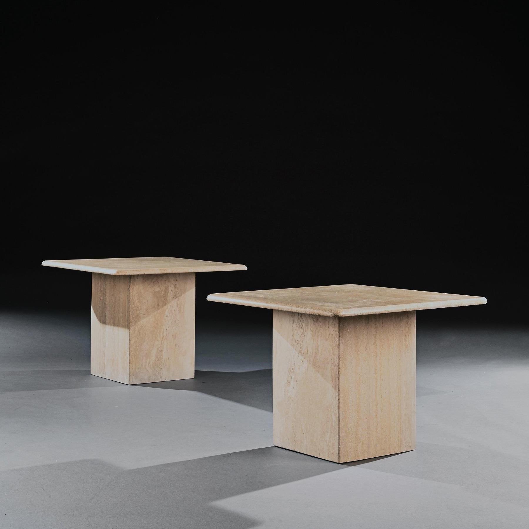 Pair of Mid-20th Century Travertine Side Tables 1