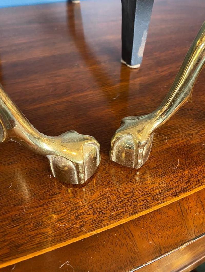 Pair of Mid 20th Century Virginia Metalcrafters Brass Andirons with Paw Feet For Sale 2
