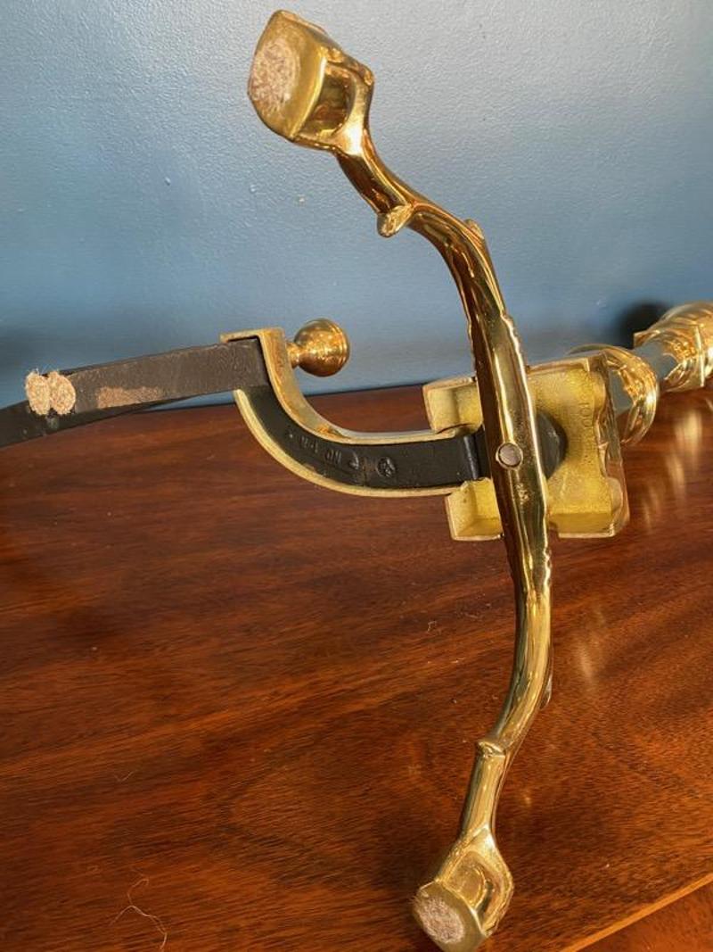 Pair of Mid 20th Century Virginia Metalcrafters Brass Andirons with Paw Feet For Sale 4