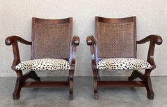 Pair of Mid 20th Century Walnut, Caned Back Fireplace Low Armchairs
