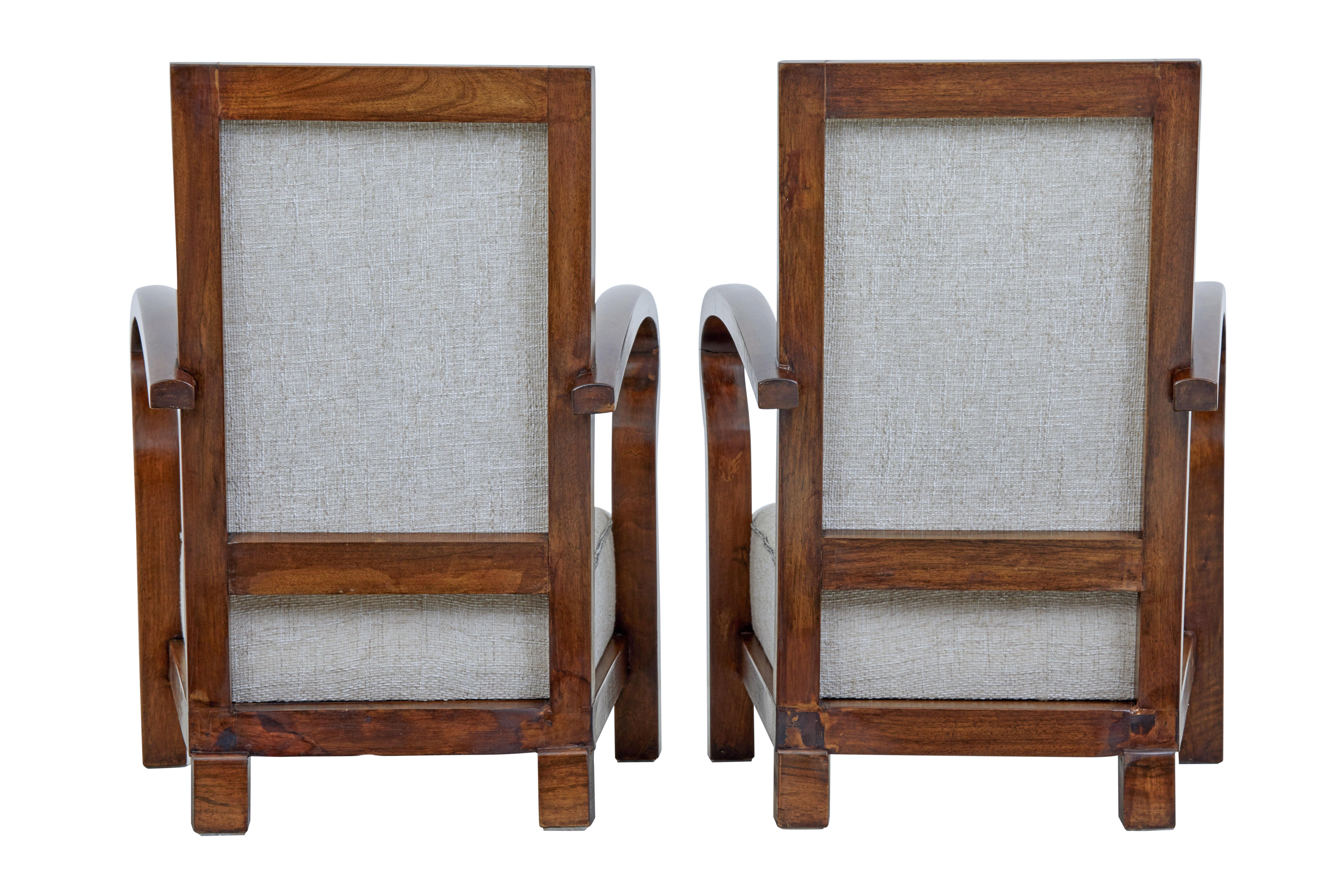 Art Deco Pair of Mid-20th Century Walnut Open Frame Lounge Chairs