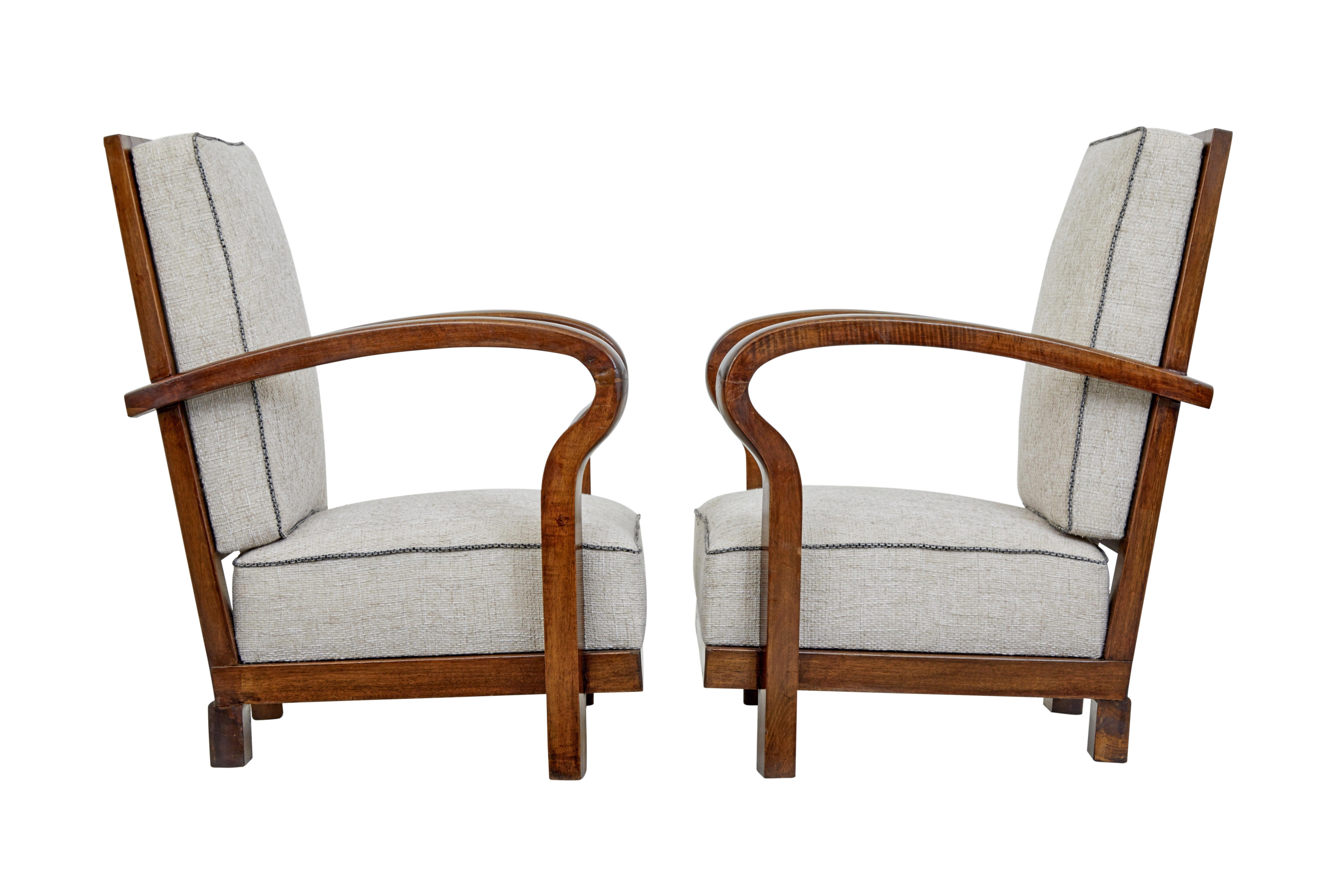 Swedish Pair of Mid-20th Century Walnut Open Frame Lounge Chairs