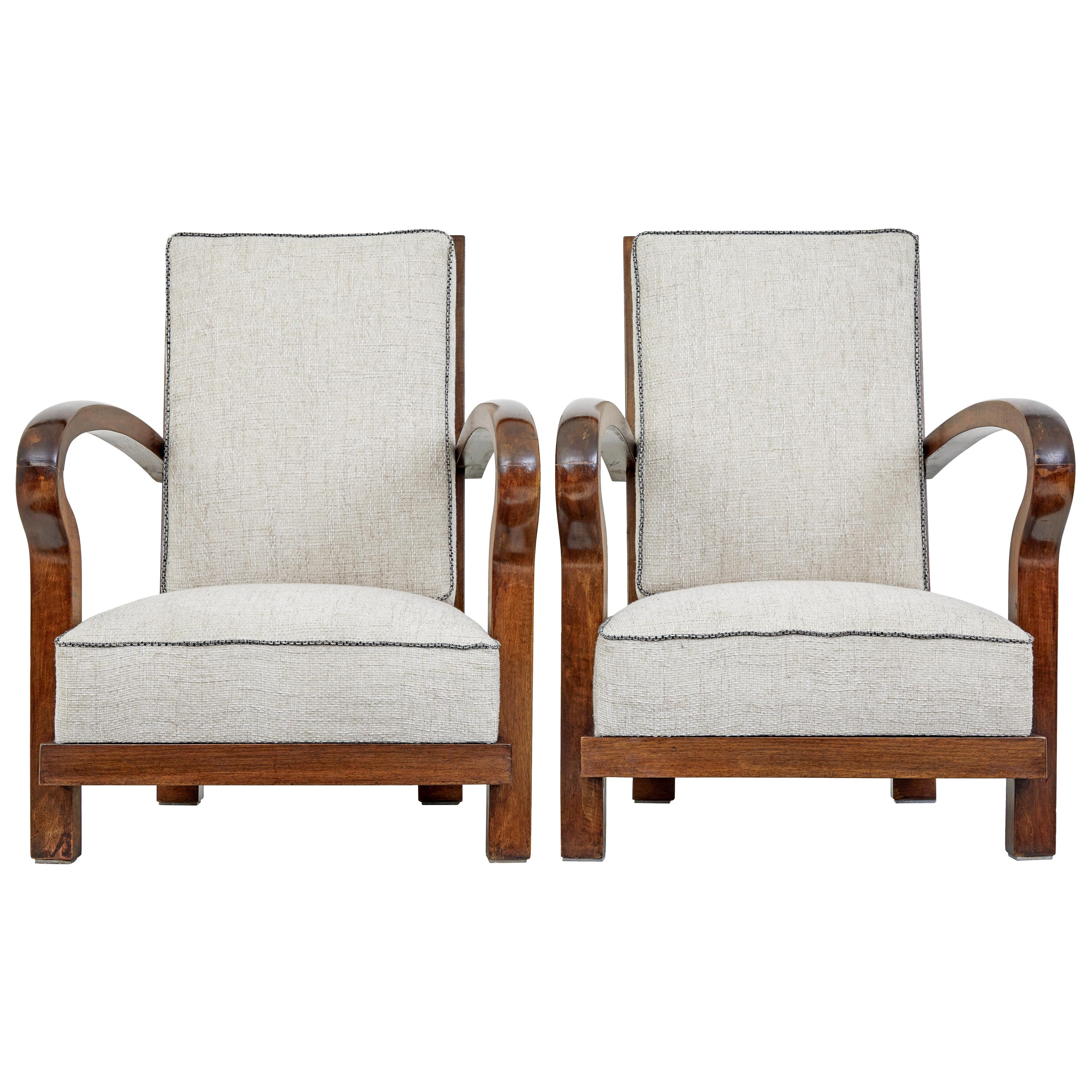 Pair of Mid-20th Century Walnut Open Frame Lounge Chairs