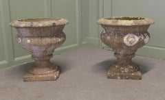 Pair of Mid 20th Century Weathered Cast Stone Garden Planters