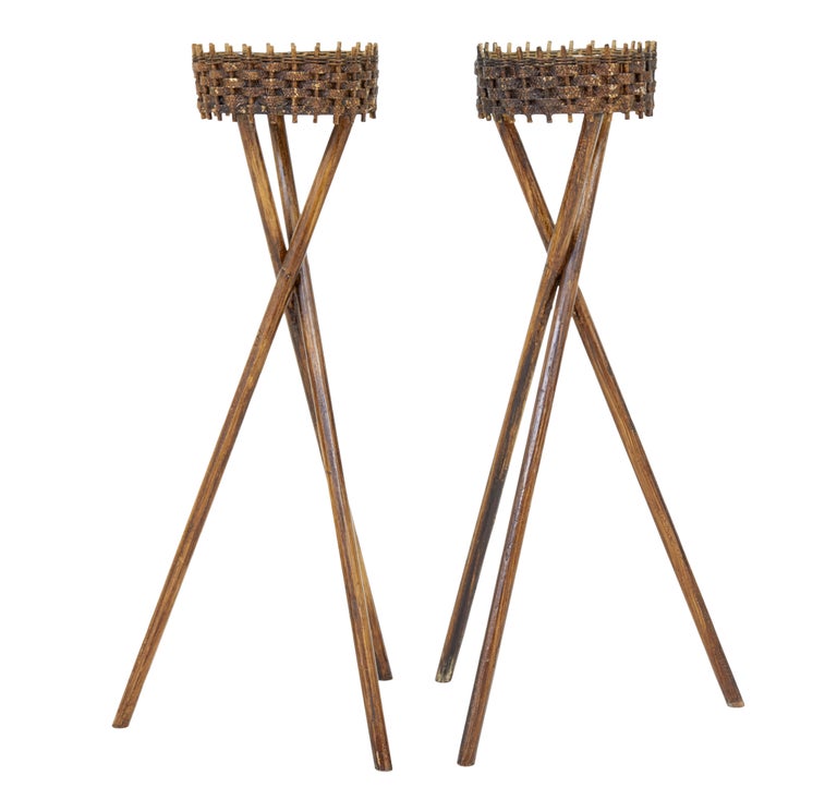 Pair of Mid 20th Century Woven Plant Stands For Sale at 1stDibs