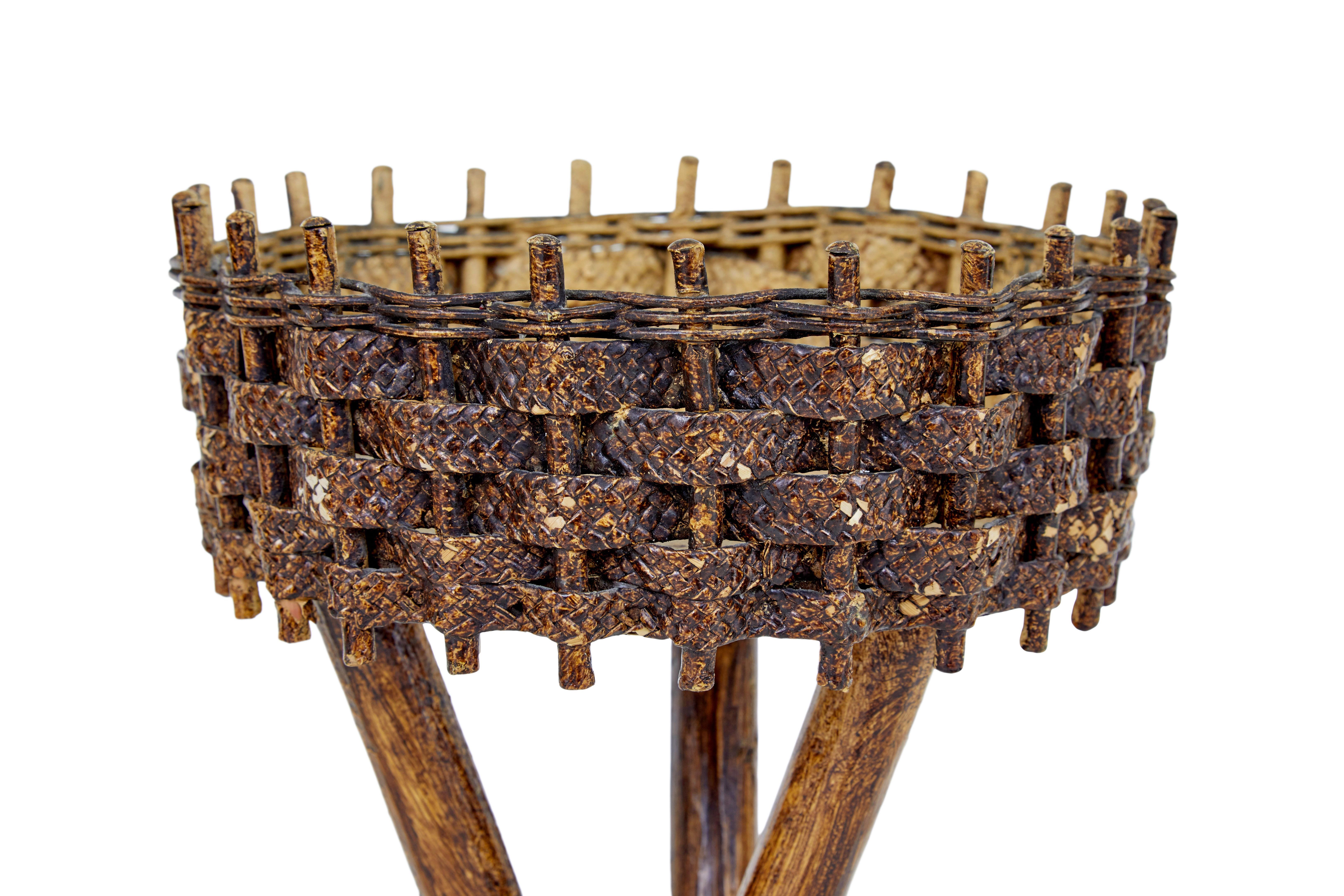Rustic Pair of mid 20th century woven plant stands For Sale