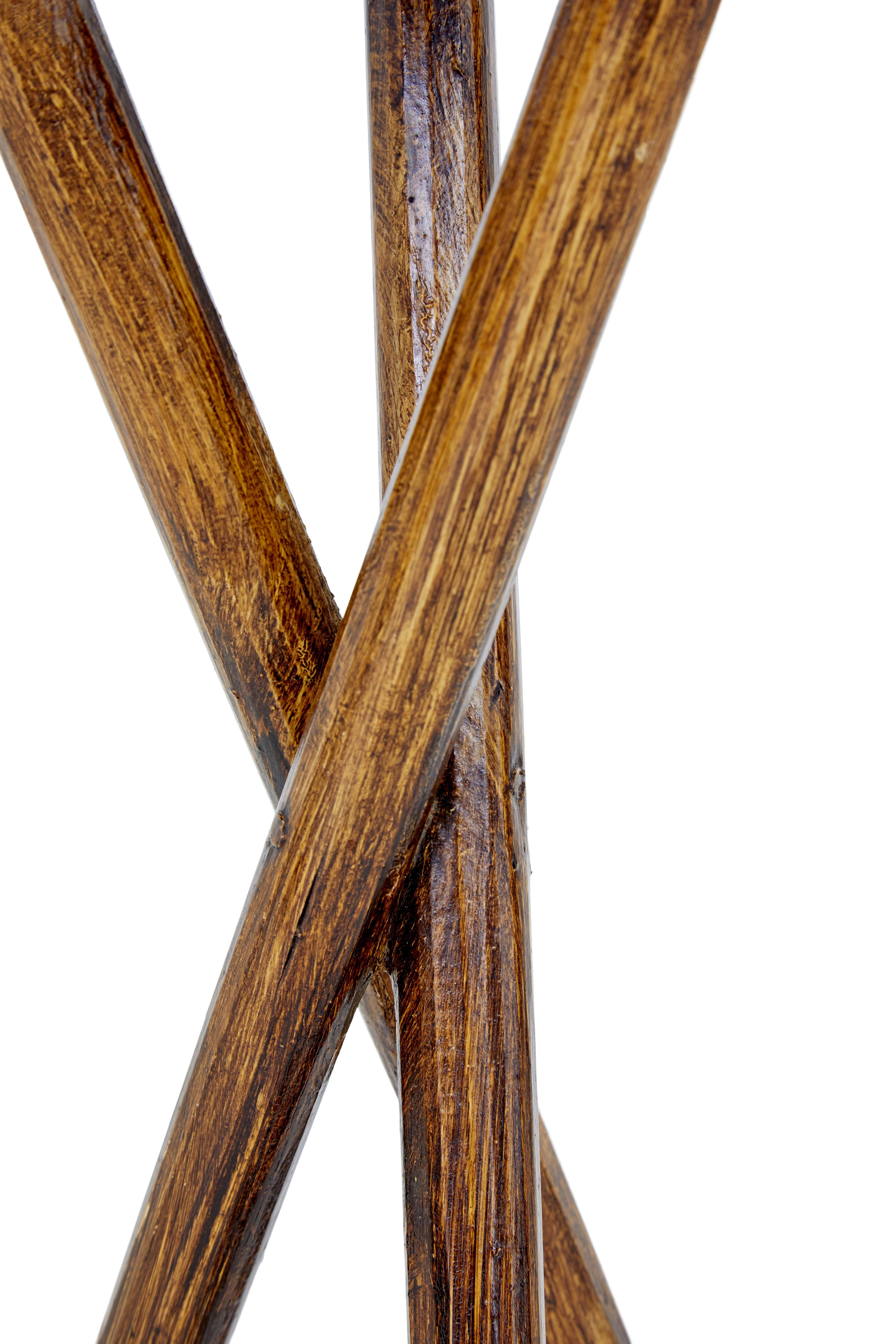 Hand-Carved Pair of mid 20th century woven plant stands For Sale