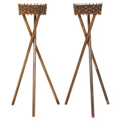 Retro Pair of mid 20th century woven plant stands