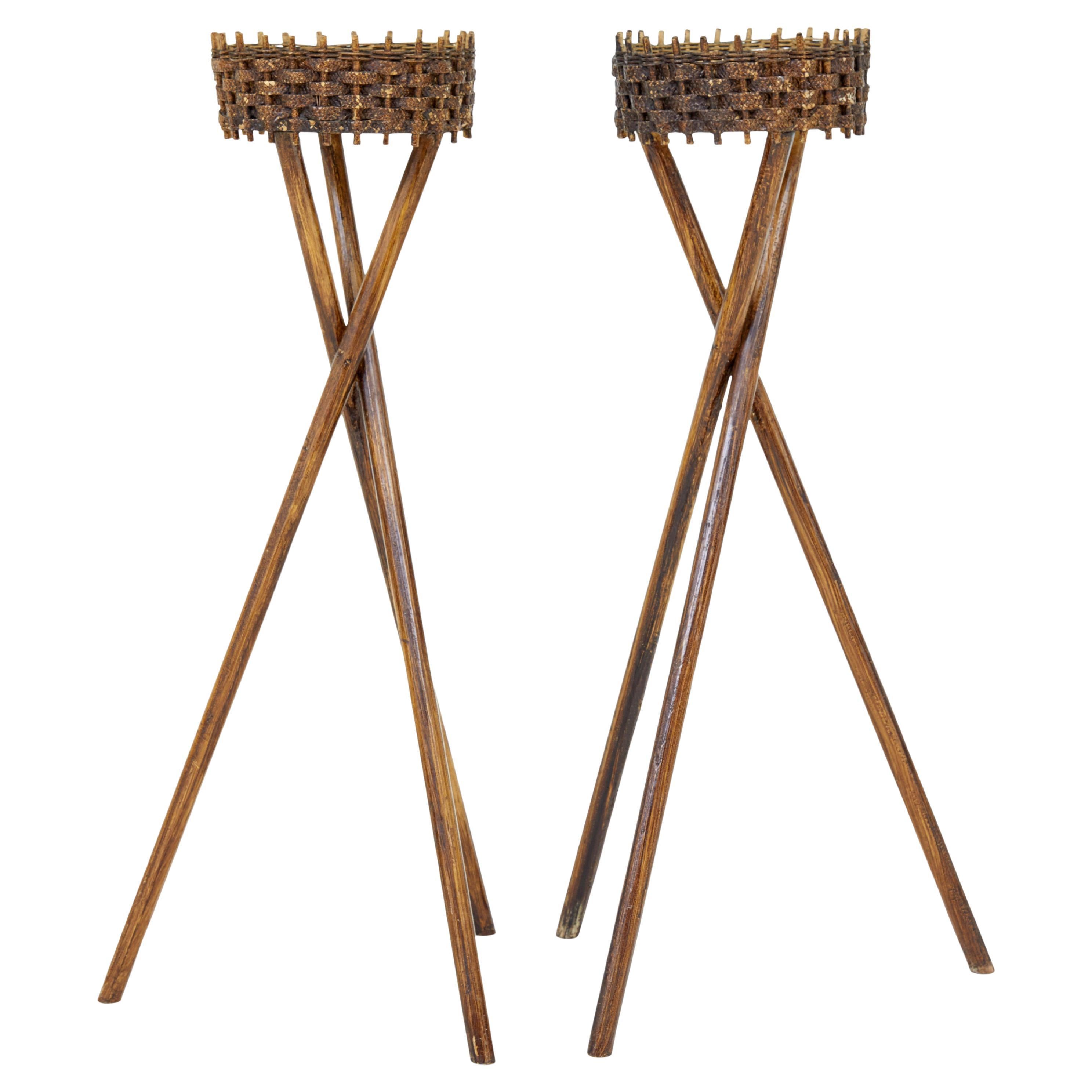 Pair of mid 20th century woven plant stands For Sale