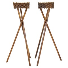 Pair of mid 20th century woven plant stands