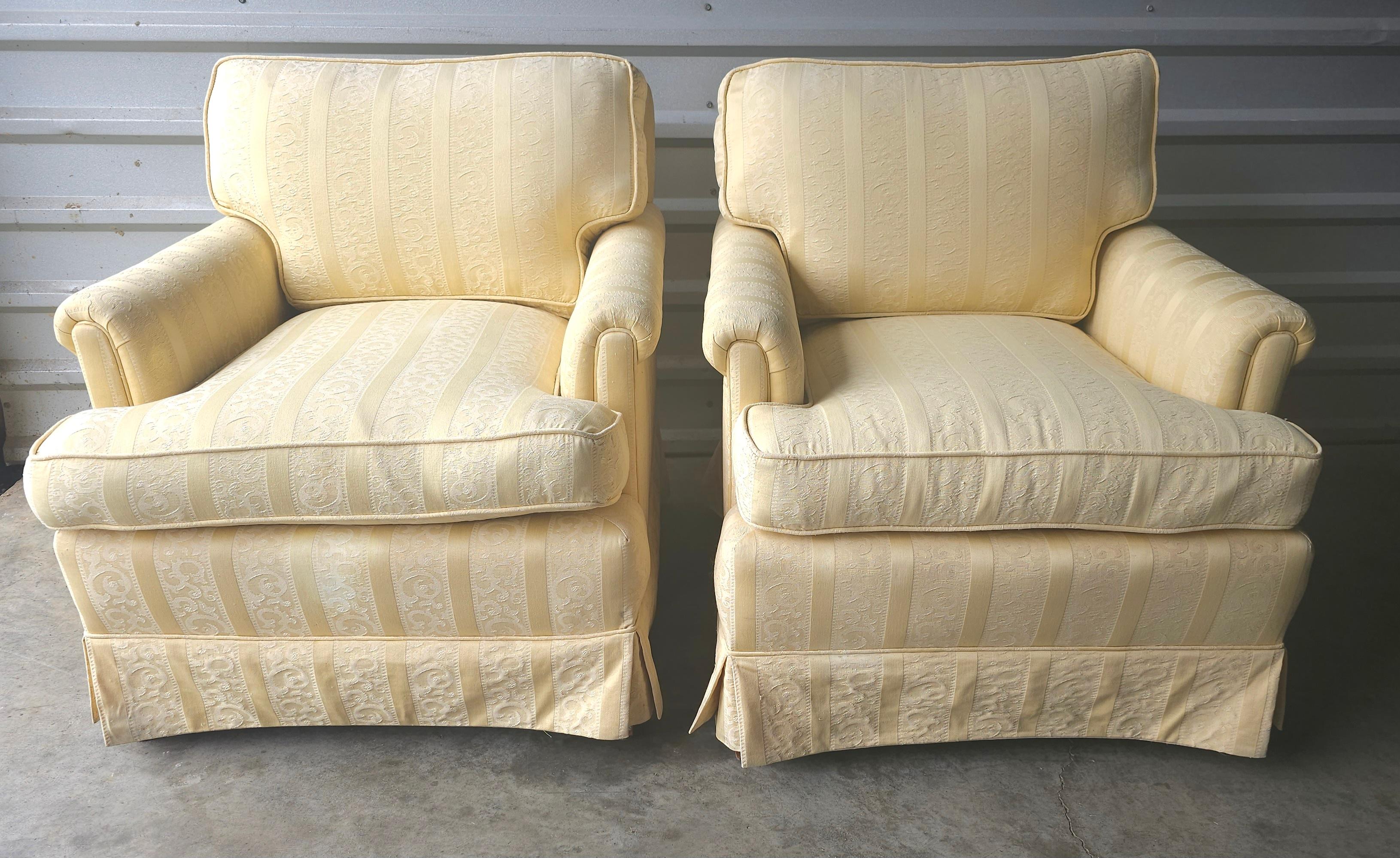 Pair of Mid 20th Century Yellow Upholstered Lounge Chairs For Sale 6