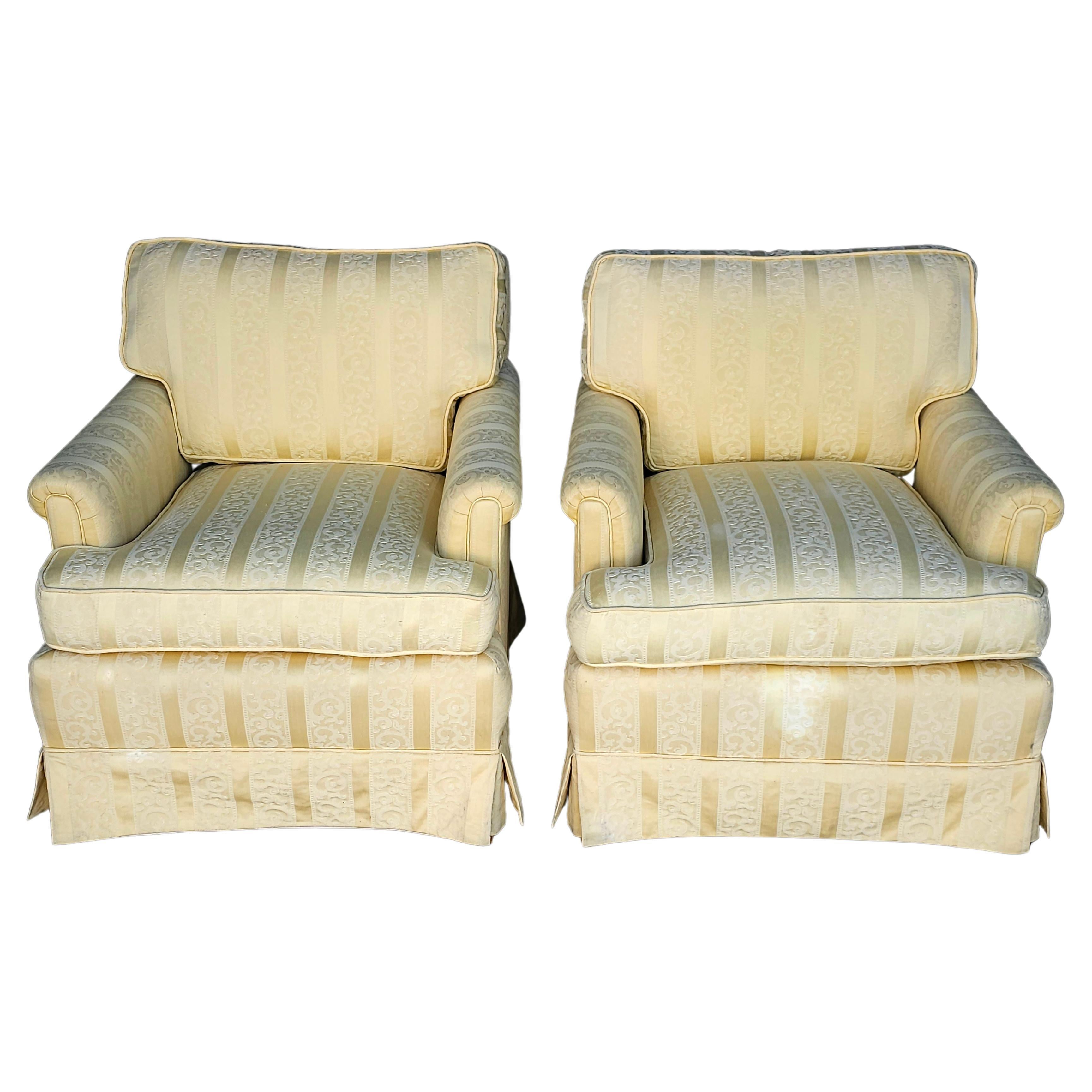 Pair of Mid 20th Century Yellow Upholstered Lounge Chairs