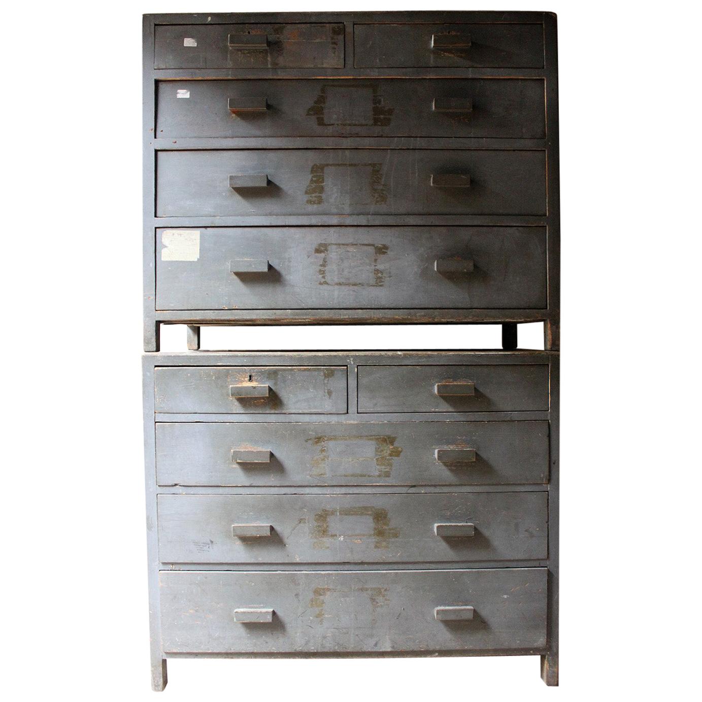 Pair of Painted English Art School Chests of Drawers, circa 1940-1955
