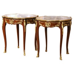 Pair of Mid-C. French Louis XV Marble-Top Mahogany & Ormolu Mounted Side Tables