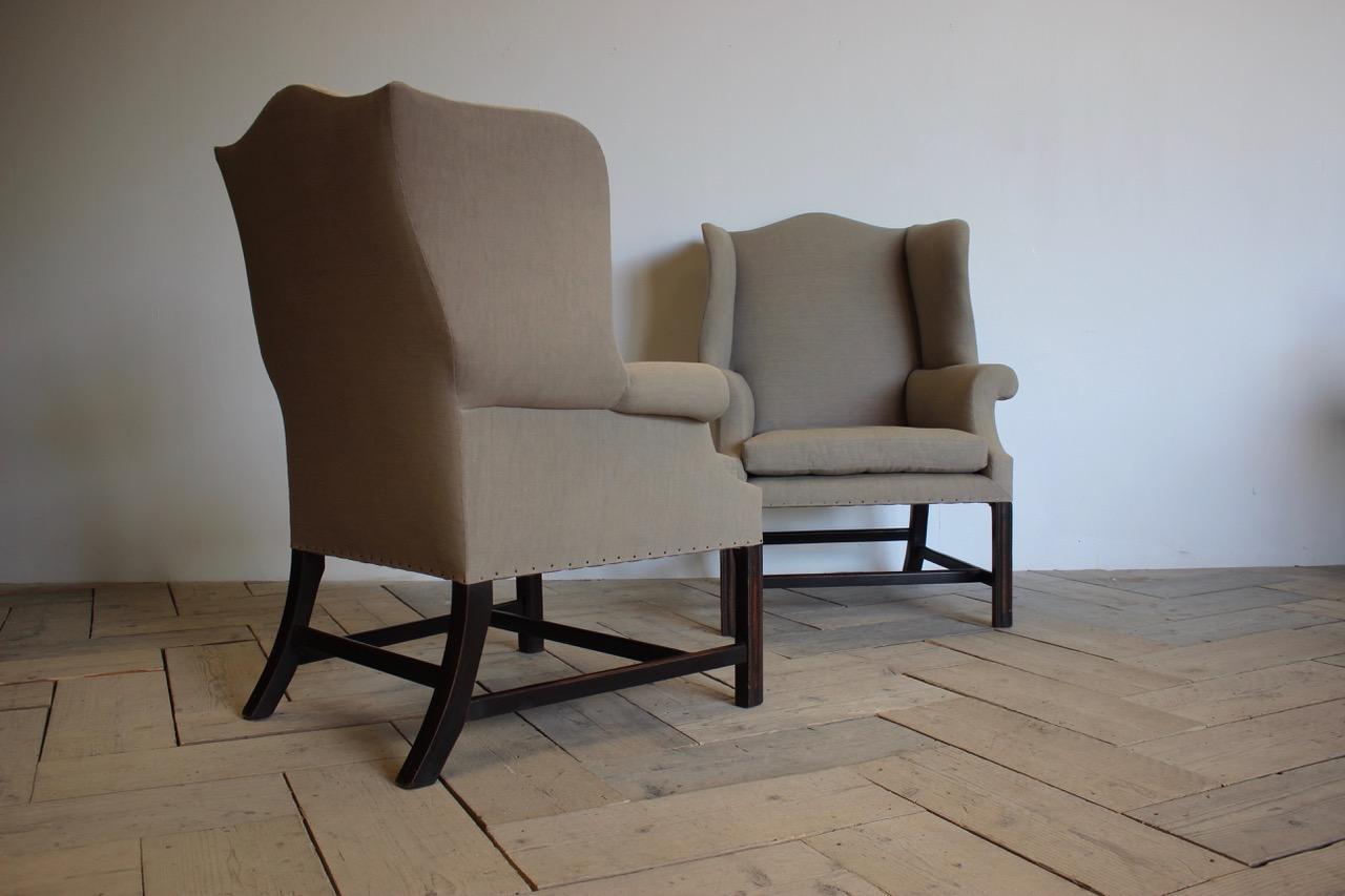  Pair of Mid-20th Century English Wingback Armchairs in the Georgian Taste 1