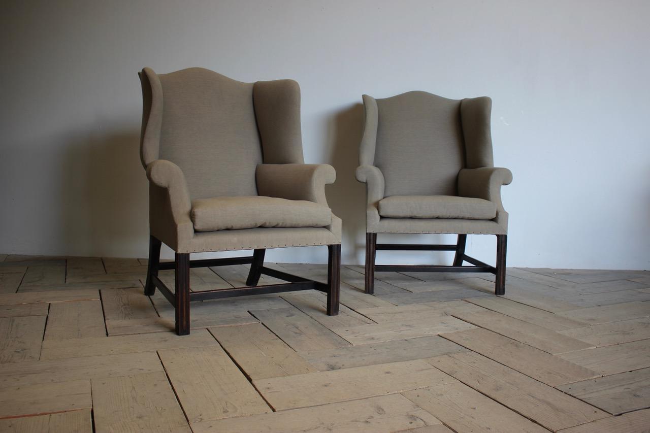  Pair of Mid-20th Century English Wingback Armchairs in the Georgian Taste 5